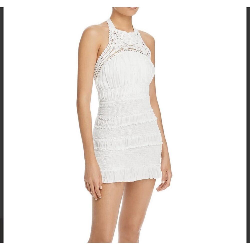 Vintage Havana Crochet Halter Smocked Mini Dress Ivory Boho Beach Size L NWT